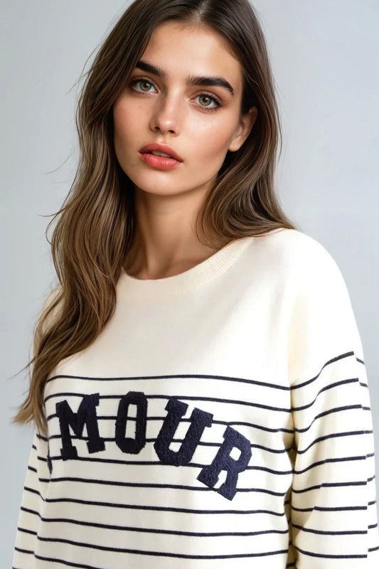 Ivory 'Amour' Stripe Jumper-1