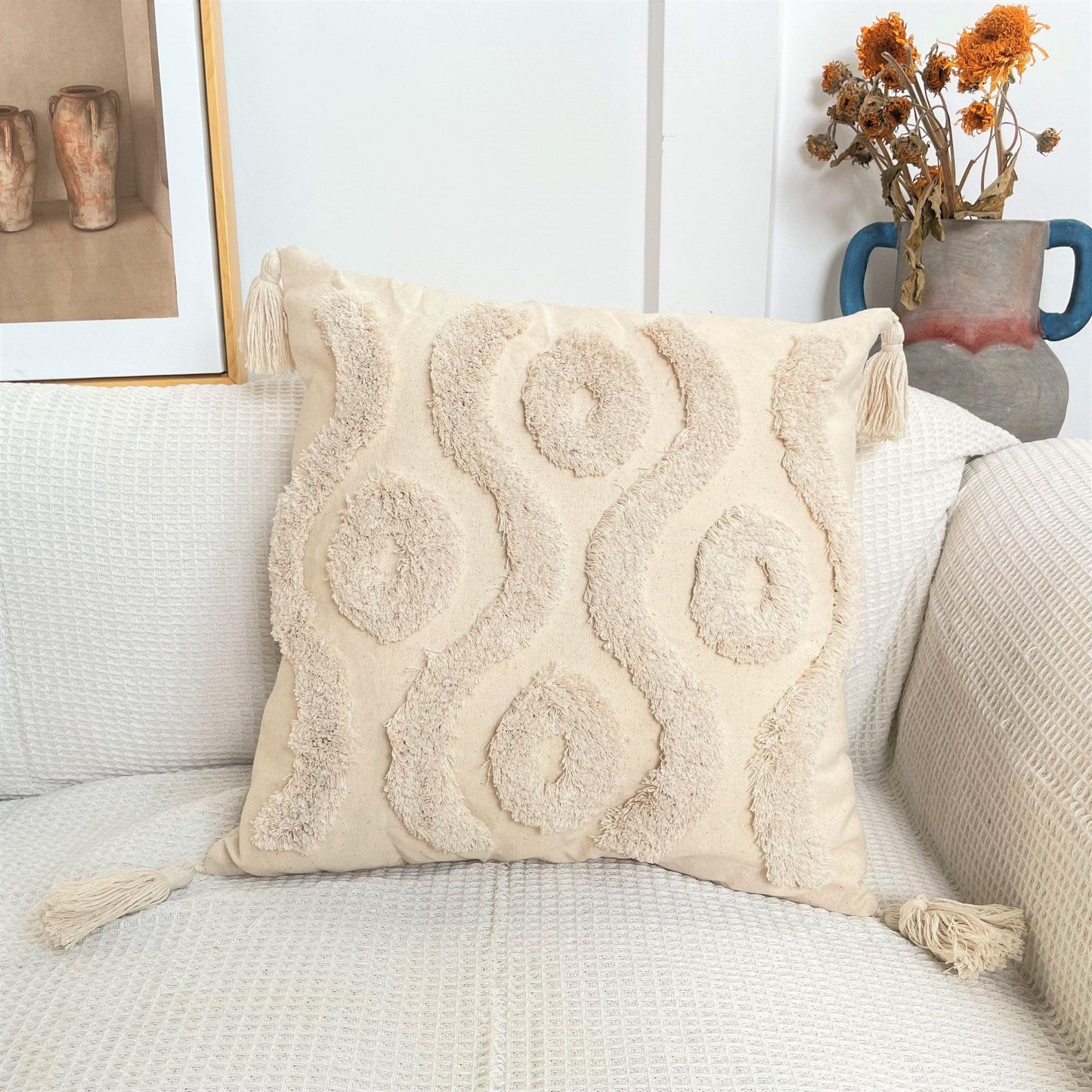 Boho Cotton Cushion Cover with Tassels | Tufted Design - 45x45cm Home Decoration-9