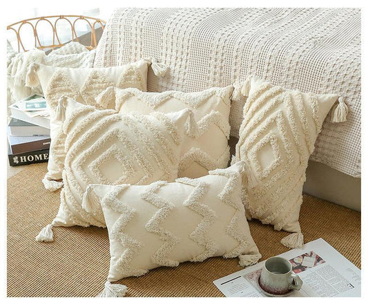 Boho Cotton Cushion Cover with Tassels | Tufted Design - 45x45cm Home Decoration-0