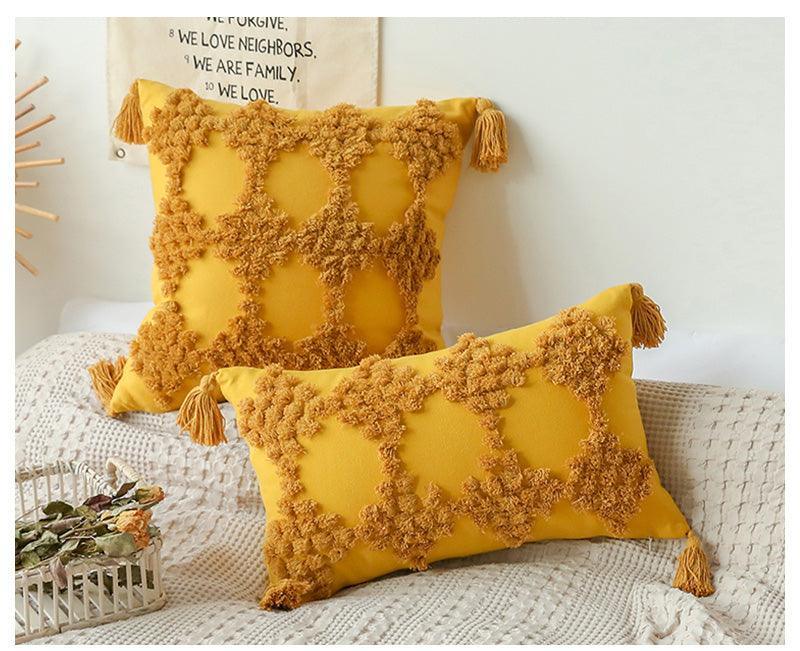 Boho Cotton Cushion Cover with Tassels | Tufted Design - 45x45cm Home Decoration-2