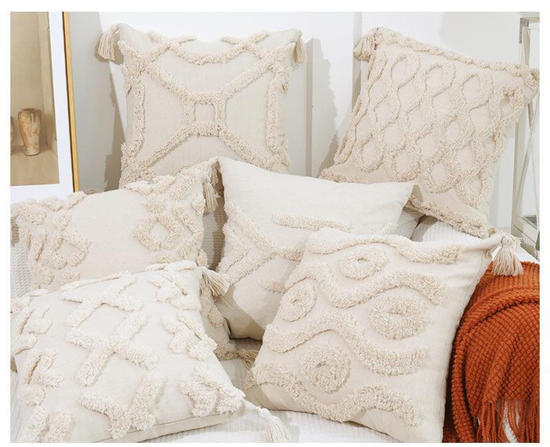 Boho Cotton Cushion Cover with Tassels | Tufted Design - 45x45cm Home Decoration-1
