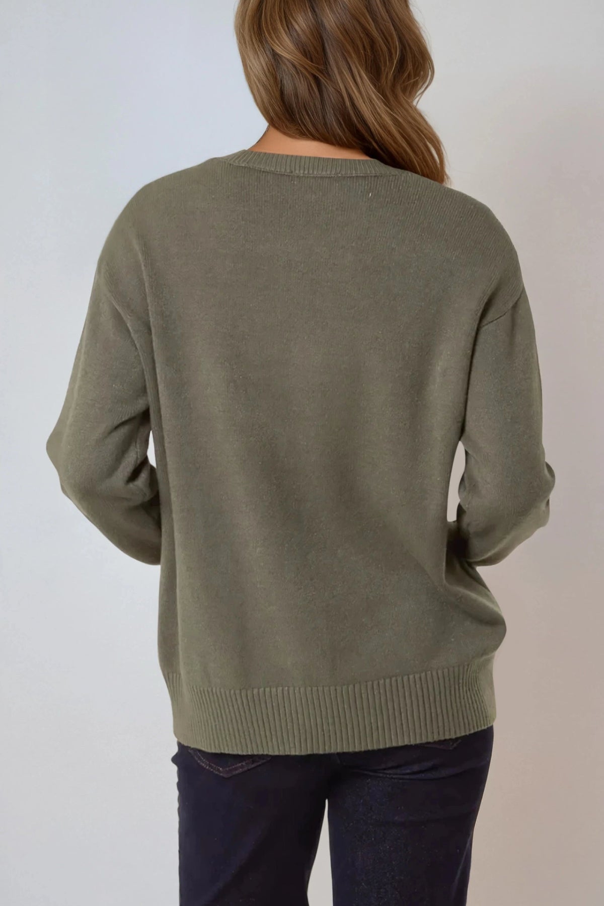 Khaki Geometric Knitted Jumper-2