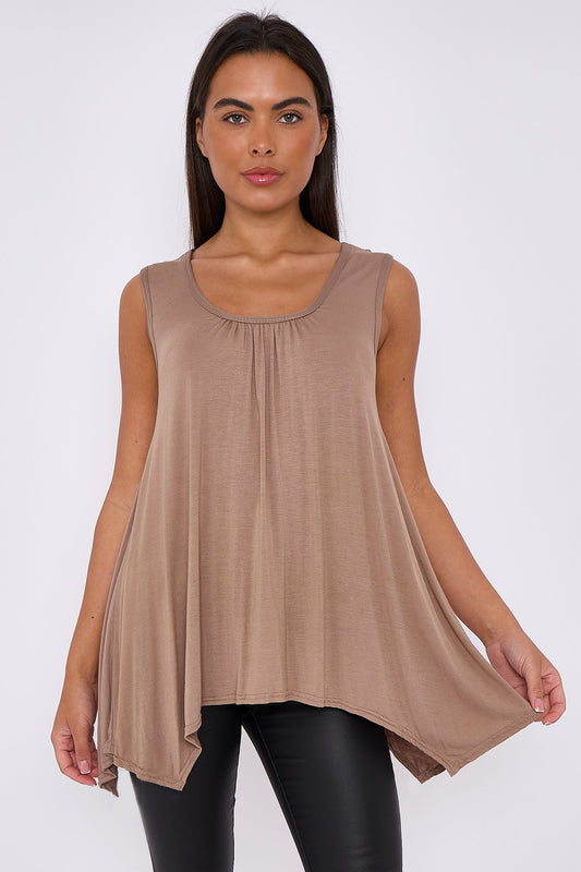 Mocha Sleeveless Top With Asymmetric Hem-1