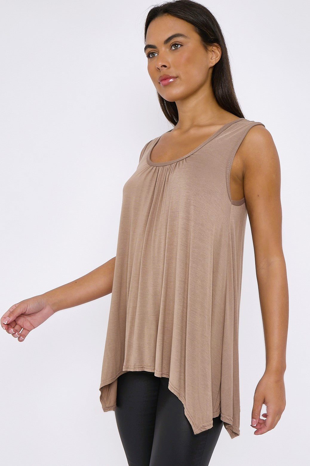 Mocha Sleeveless Top With Asymmetric Hem-3