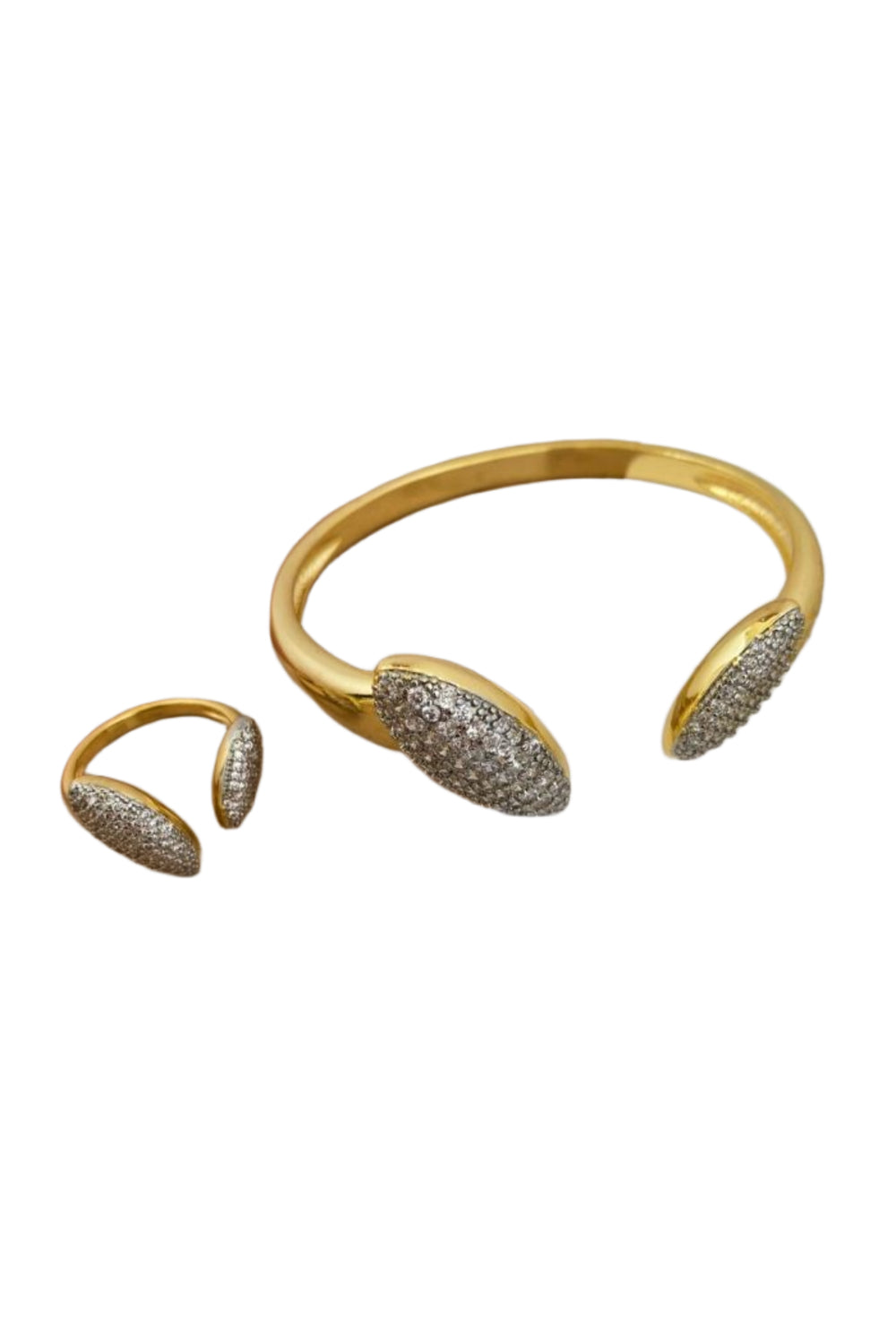 Gold Oval Open Ring And Bangle Set-0