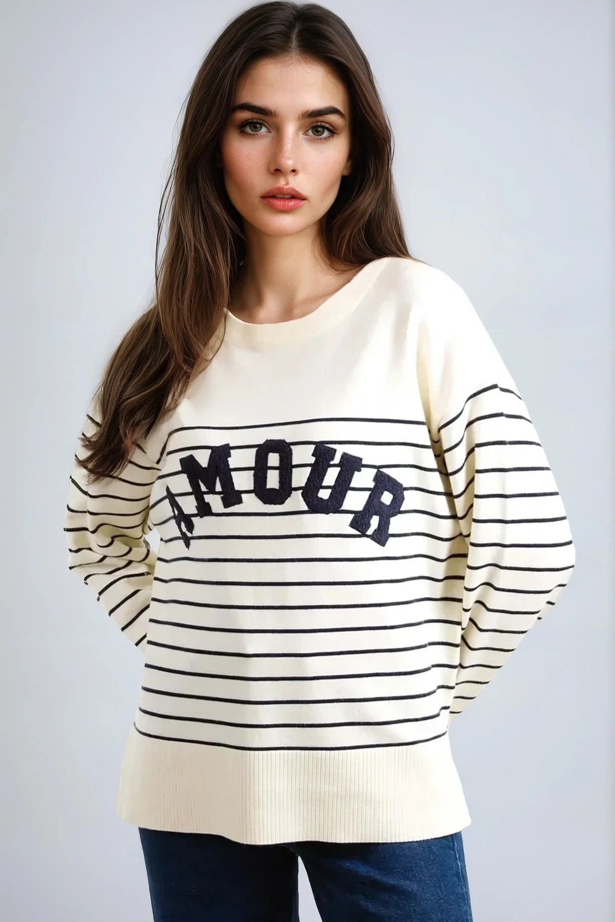 Ivory 'Amour' Stripe Jumper-0