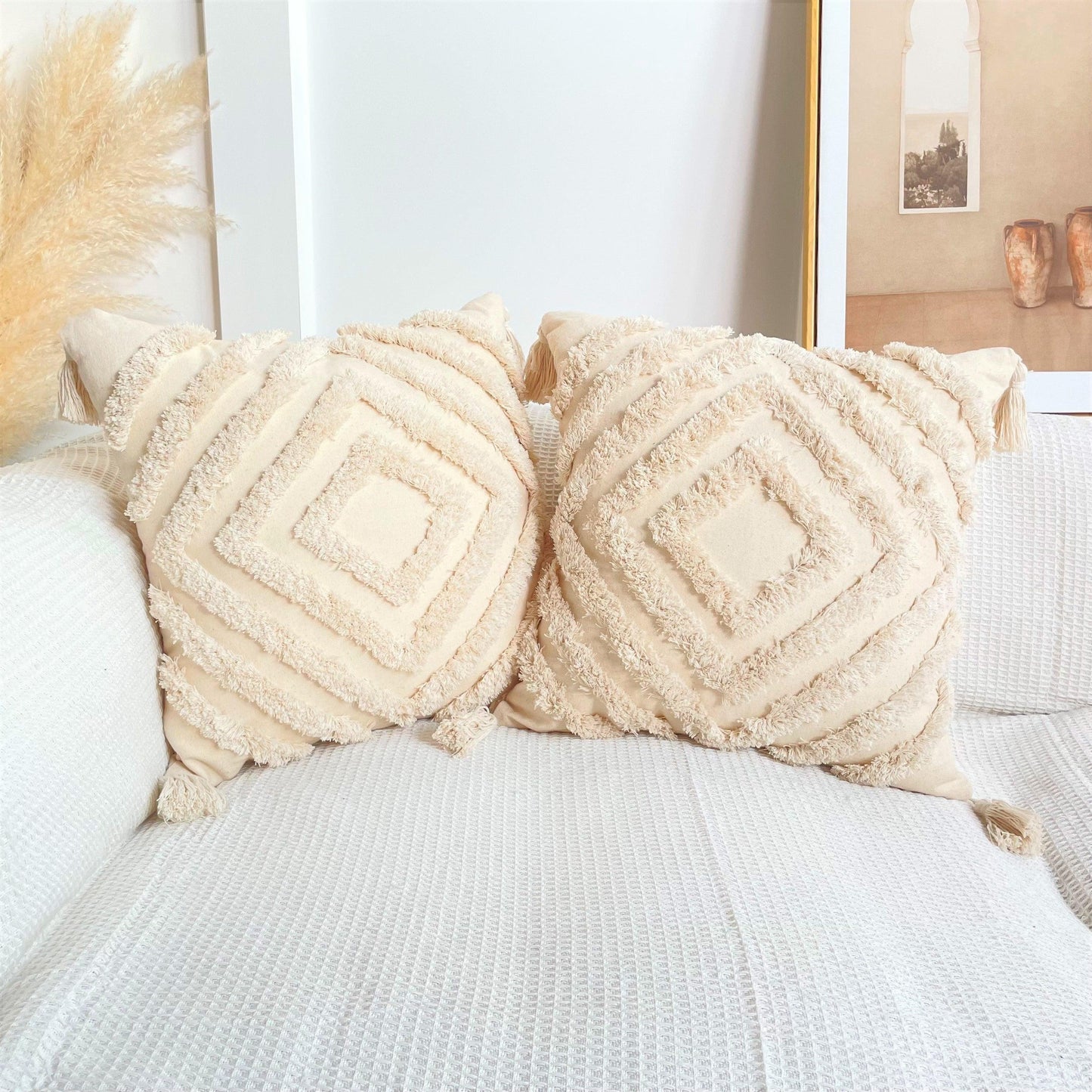 Boho Cotton Cushion Cover with Tassels | Tufted Design - 45x45cm Home Decoration-4