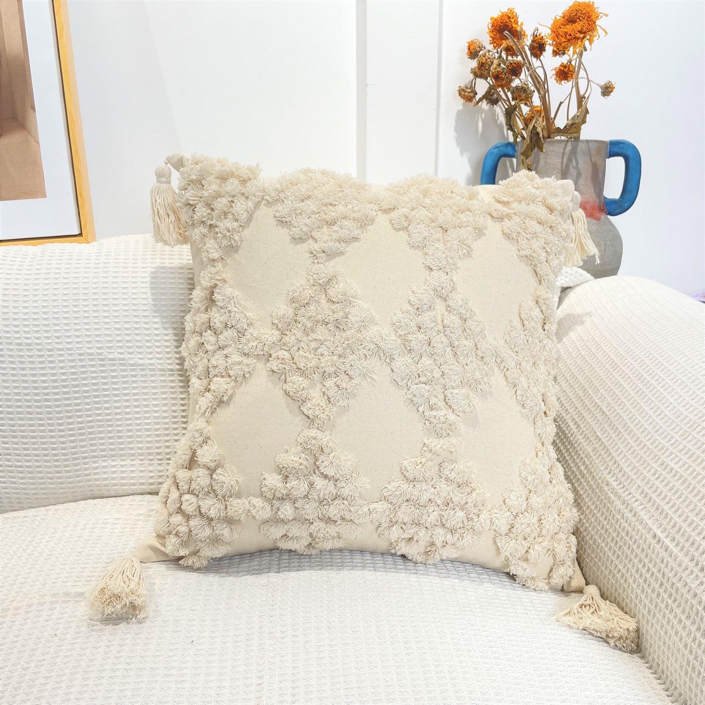 Boho Cotton Cushion Cover with Tassels | Tufted Design - 45x45cm Home Decoration-10