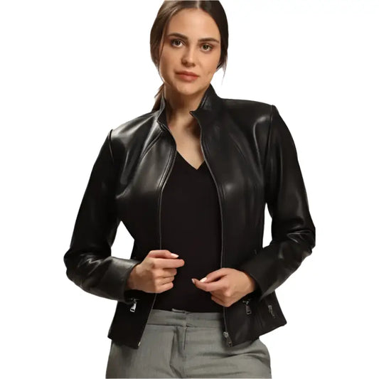 Women’s Black Lambskin Leather Jacket – Luxurious Chic Design-0