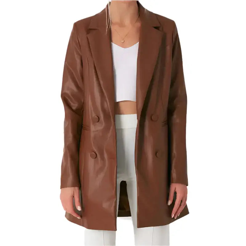 Women’s Brown Lambskin Leather Long Coat-4