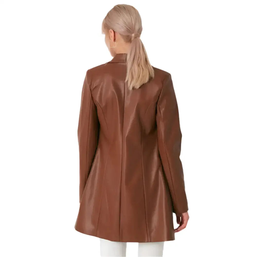 Women’s Brown Lambskin Leather Long Coat-1
