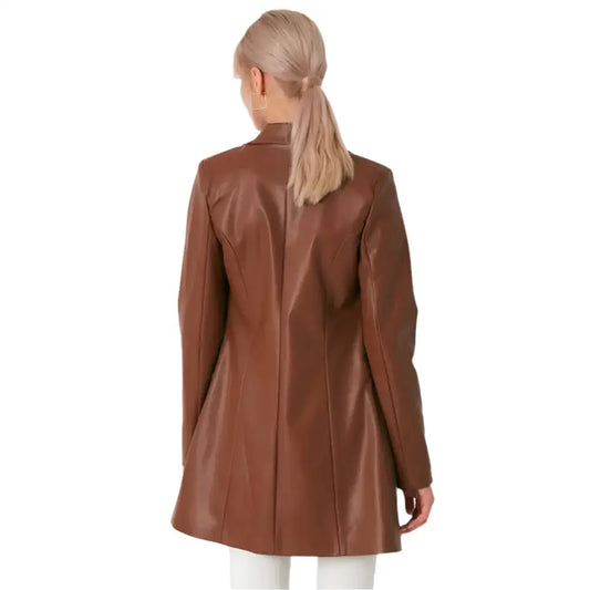 Women’s Brown Lambskin Leather Long Coat-1