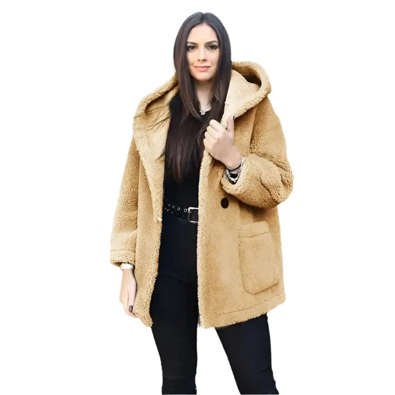 Women’s Oversized Shearling Hoodie Teddy Coat-0